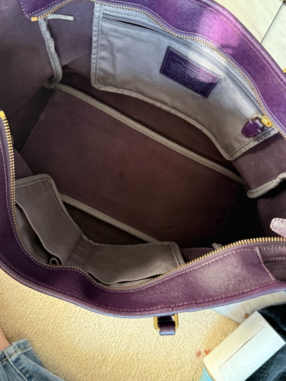 Coach Saffiano Leather City Tote & Wristlet Set in Black Violet/Plum - Like New - Picture 5 of 12
